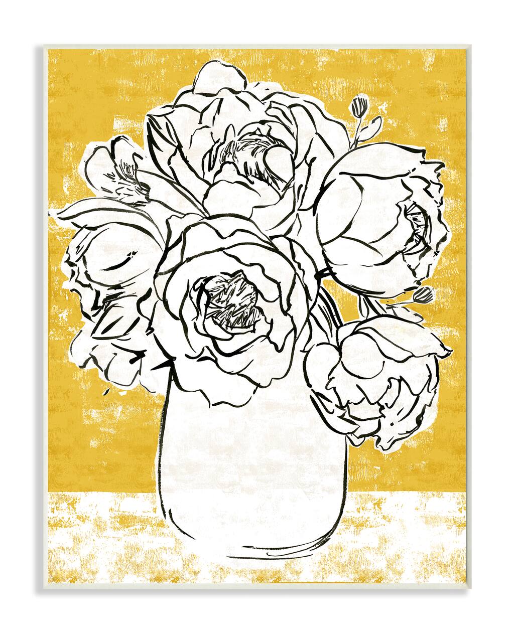 Stupell Industries Peony Sketch Bouquet Contrasted Distressed Yellow Wood Wall Plaque